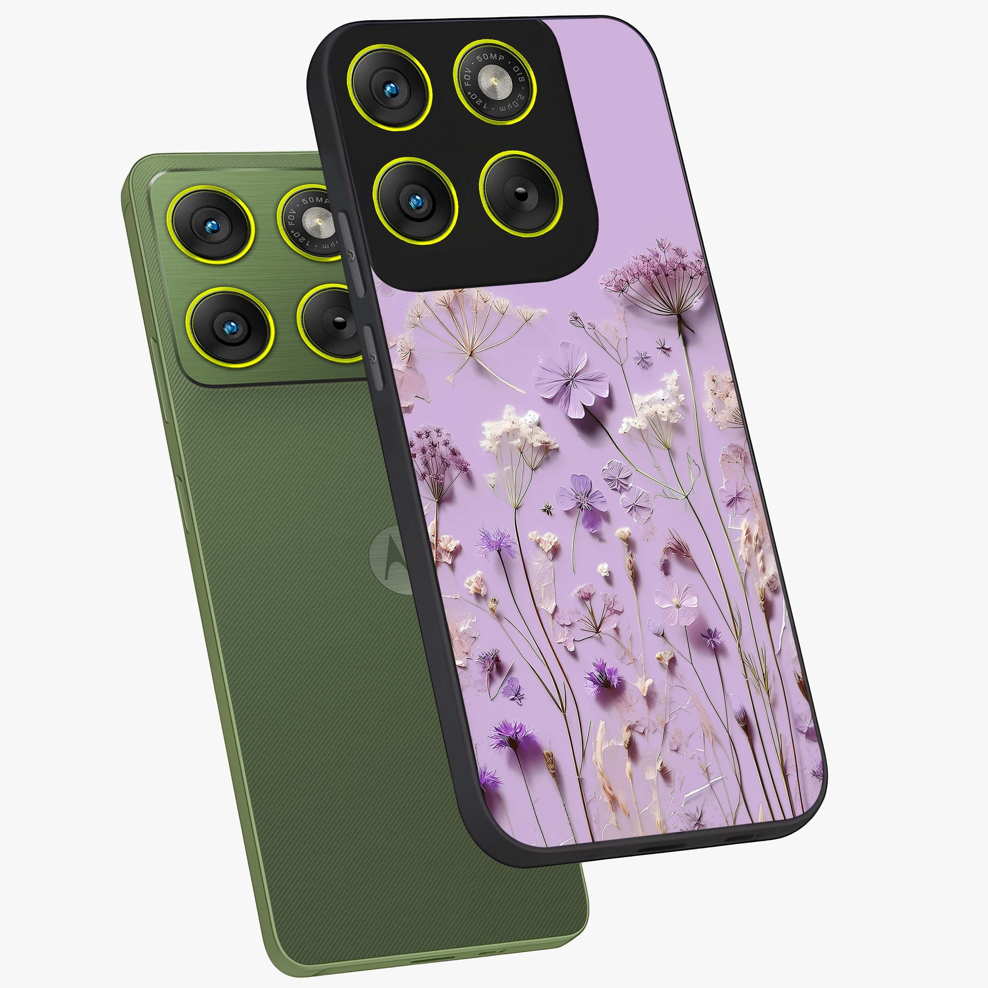 Lavender Blossom Dream Glass Case displayed in angled mockup highlighting dreamy lavender flower design with calming aesthetic style.