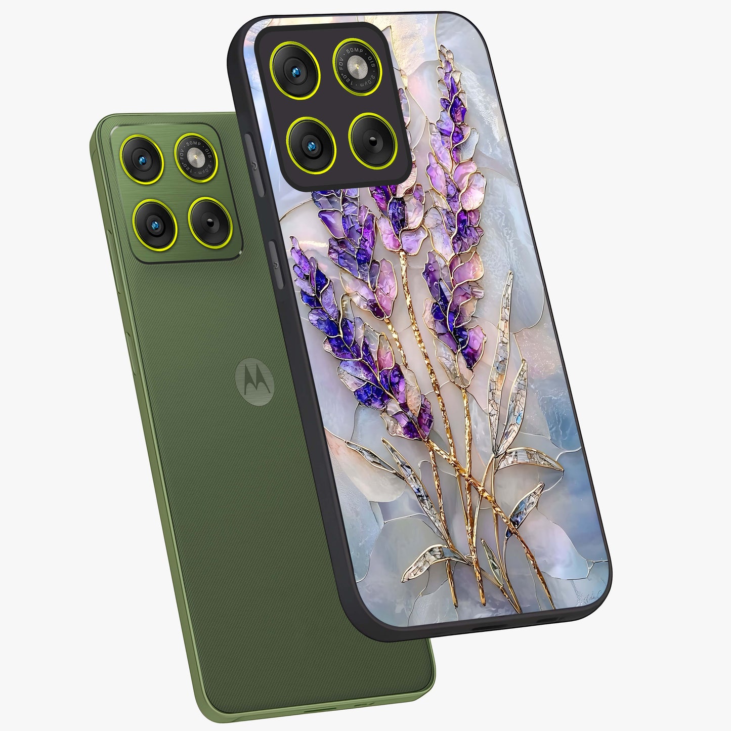 Lavender Dream Glow Glass Case displayed in angled mockup highlighting dreamy purple glow design with soft artistic style.