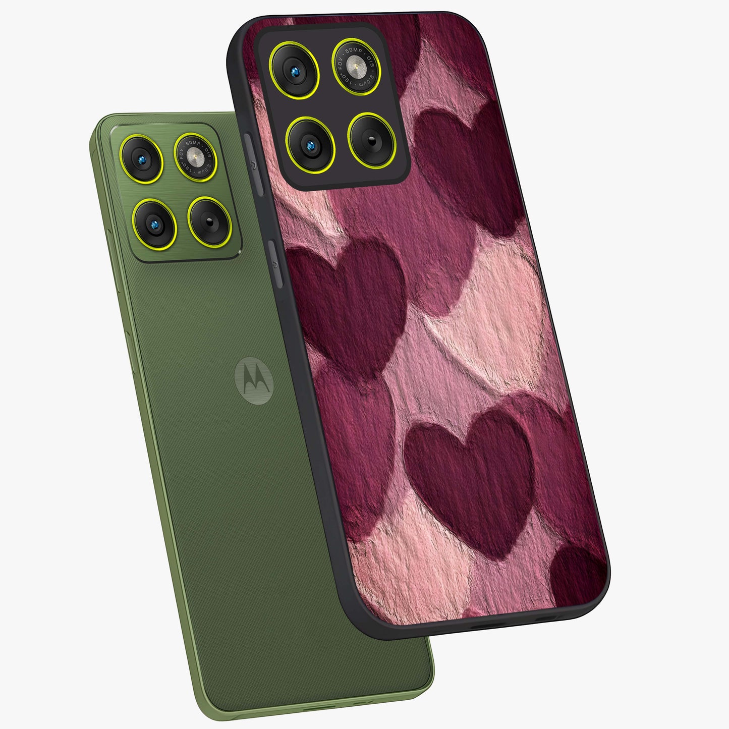 Layered Paper Hearts Glass Case displayed in angled mockup highlighting creative paper craft heart design with romantic aesthetic.
