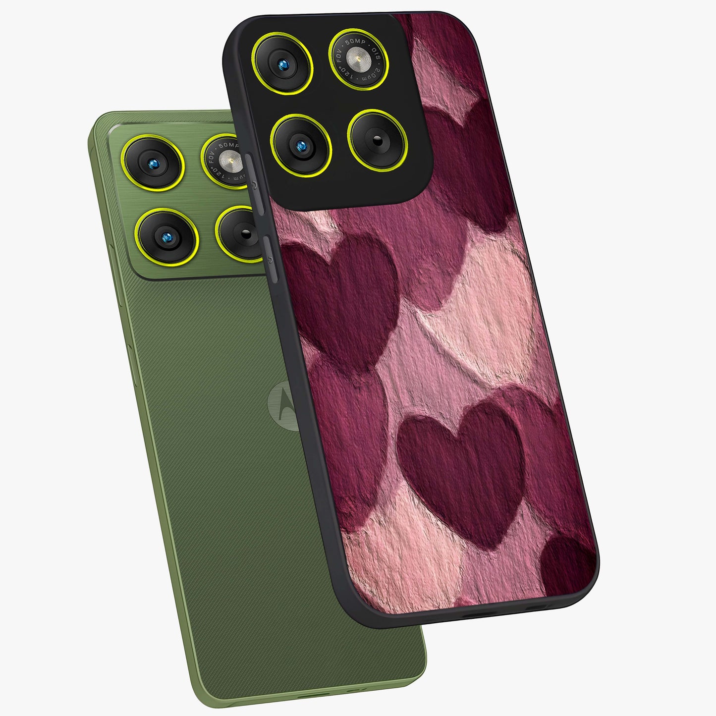 Layered Paper Hearts Glass Case displayed in angled mockup highlighting creative paper craft heart design with romantic aesthetic.