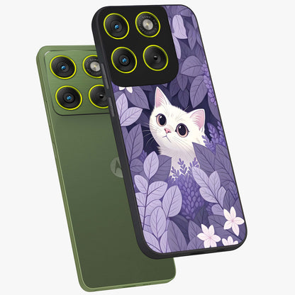Lilac Hide Peek Cat Glass Case displayed in angled mockup highlighting playful feline illustration with lilac aesthetic design.