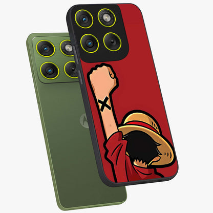Luffy X Spirit Glass Case displayed in angled mockup highlighting powerful anime design with energetic action aesthetic.