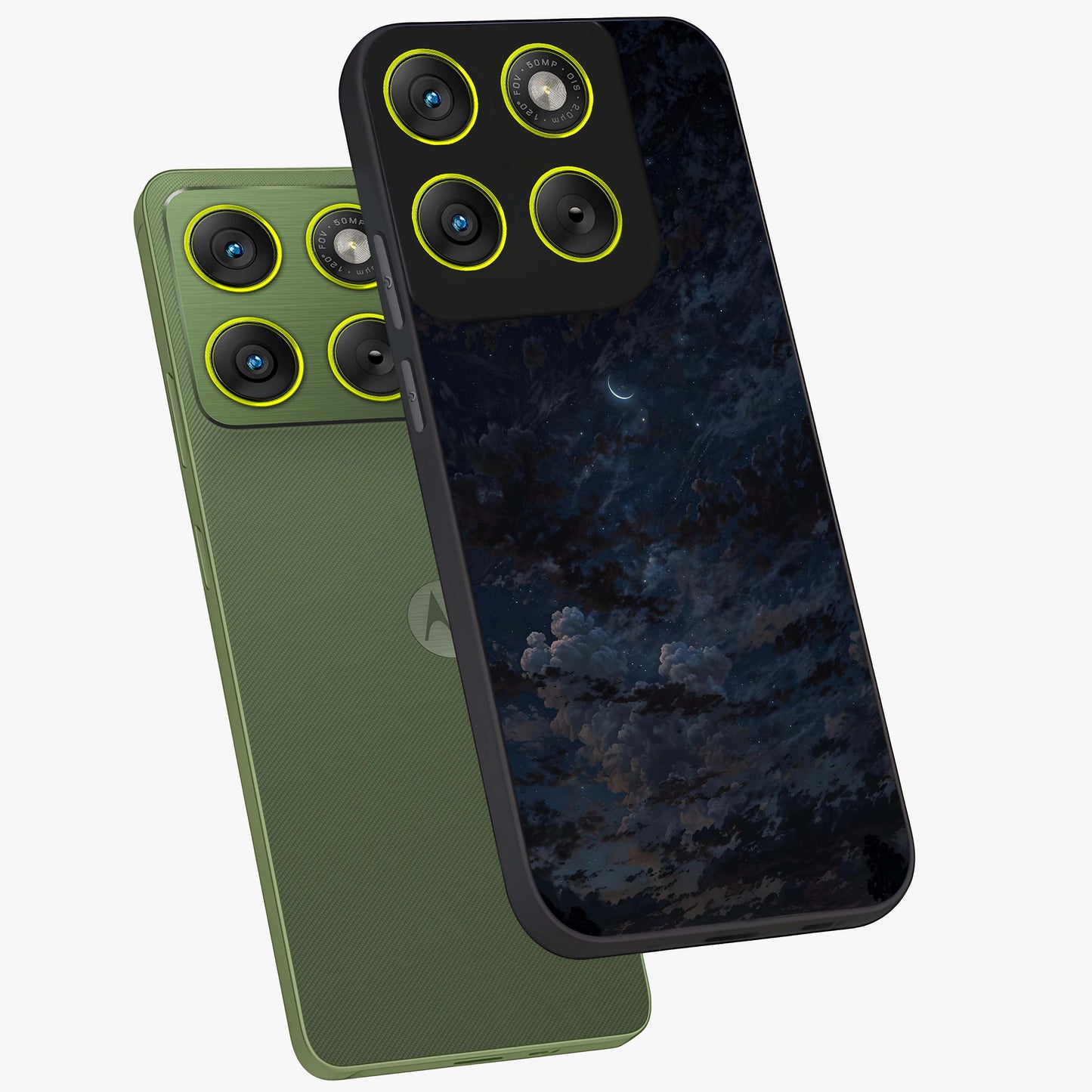 Lunar Veil Silence Glass Case displayed in angled mockup highlighting soft lunar design with peaceful celestial aesthetic.