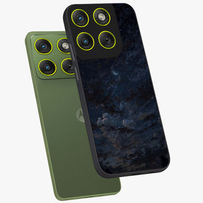 Lunar Veil Silence Glass Case displayed in angled mockup highlighting soft lunar design with peaceful celestial aesthetic.