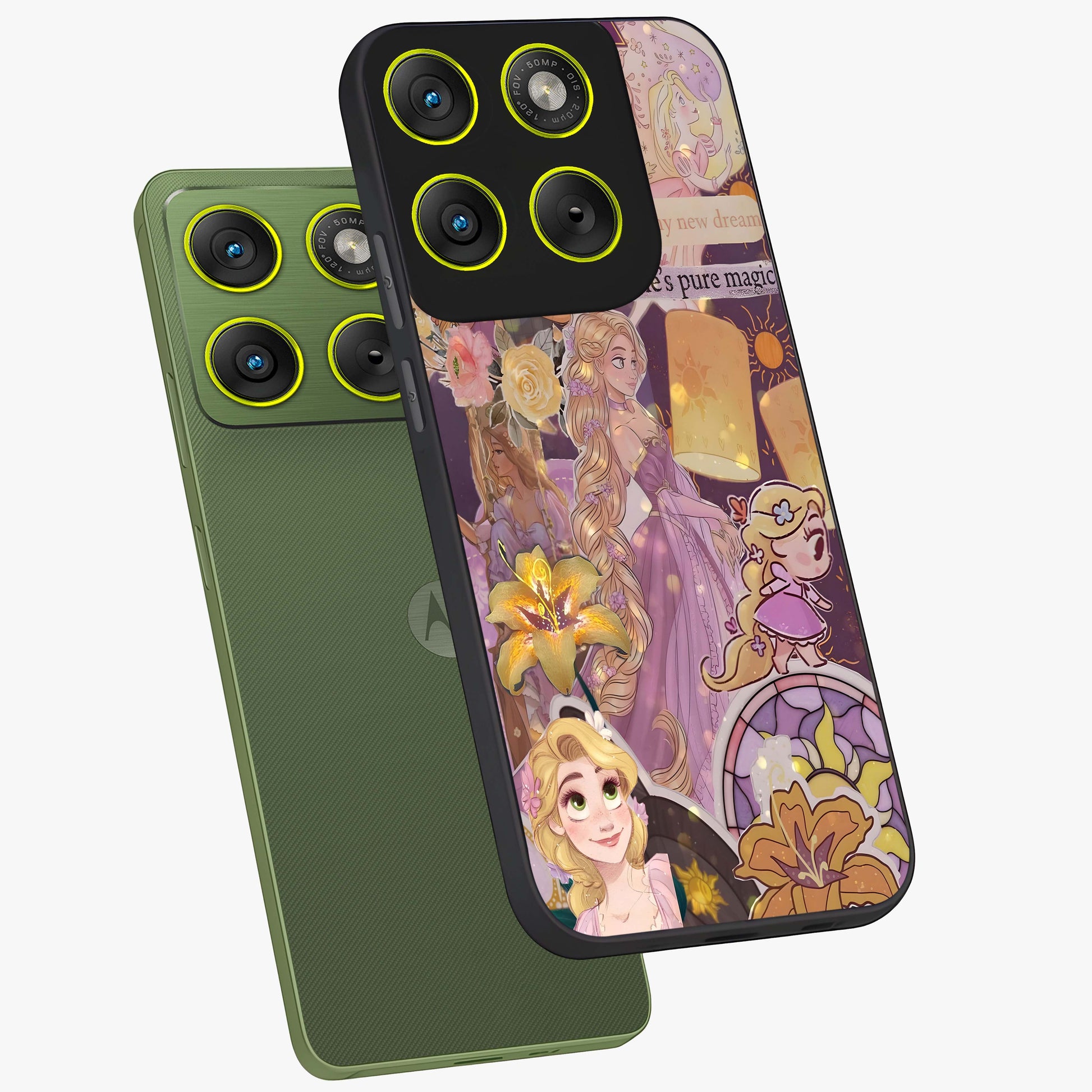 Magical Tangled Dream Glass Case displayed in angled mockup highlighting whimsical fantasy design with magical aesthetic.