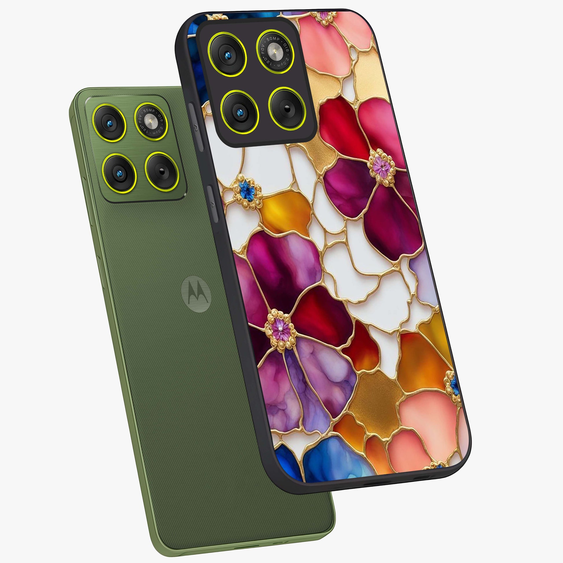 Marble Flower Pattern Glass Case displayed in angled mockup highlighting elegant marble floral design with modern aesthetic.