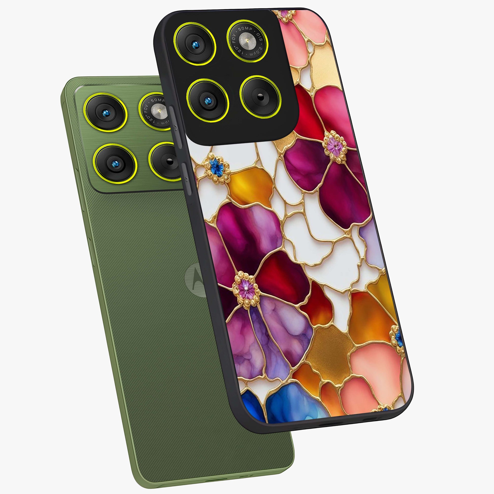 Marble Flower Pattern Glass Case displayed in angled mockup highlighting elegant marble floral design with modern aesthetic.