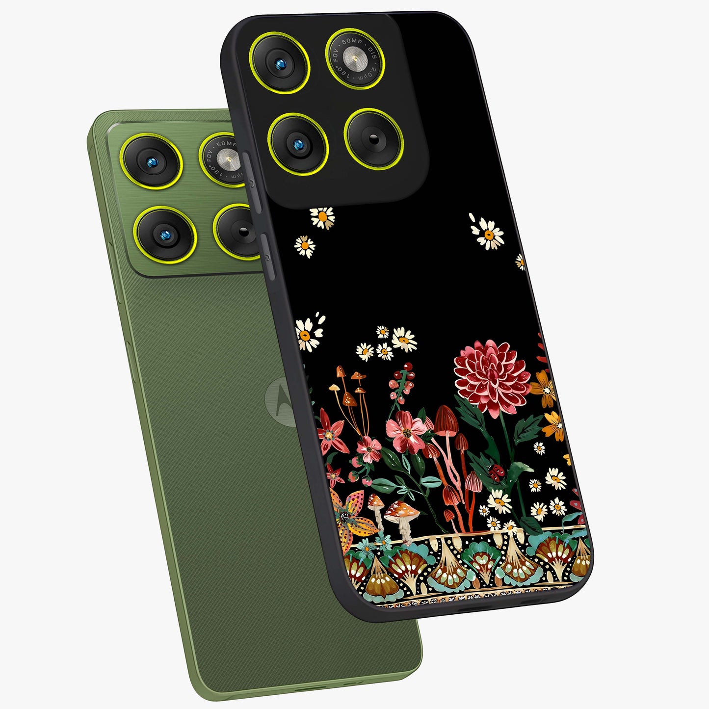 Midnight Bloom Pattern Glass Case displayed in angled mockup highlighting elegant flower design with midnight aesthetic style.