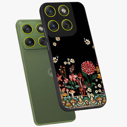 Midnight Bloom Pattern Glass Case displayed in angled mockup highlighting elegant flower design with midnight aesthetic style.