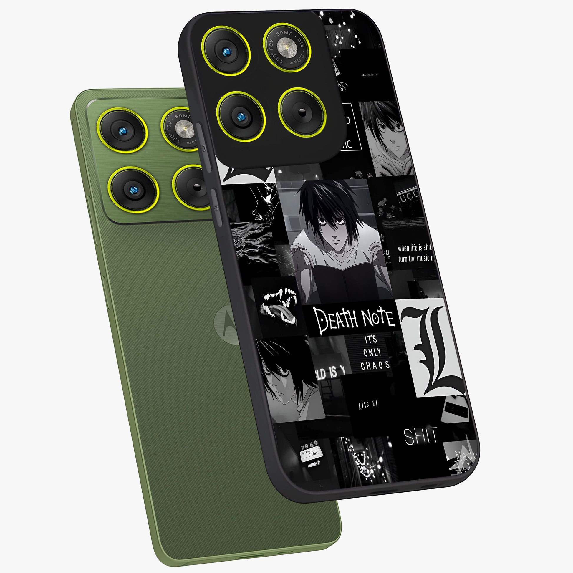 Midnight Chaos Mind Glass Case displayed in angled mockup highlighting chaotic artistic design with dramatic midnight aesthetic.