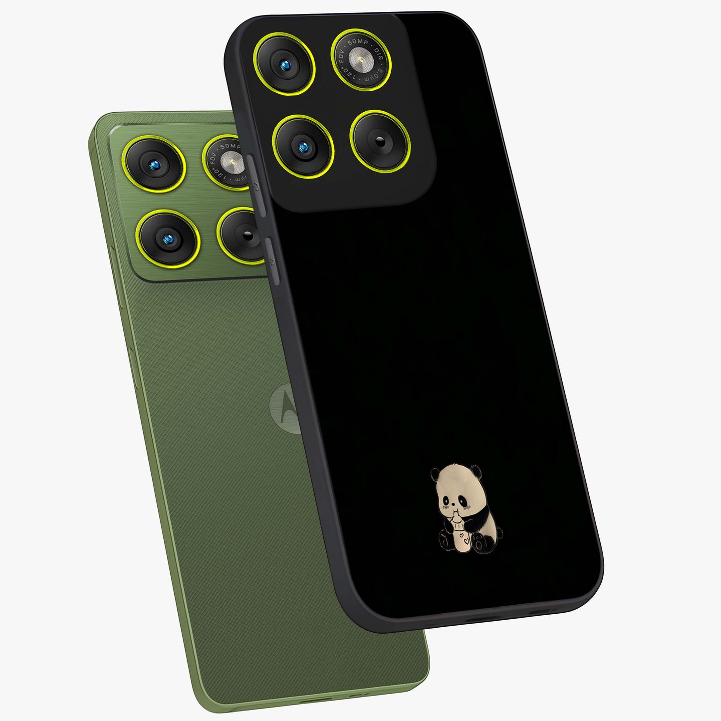 Midnight Panda Love Glass Case displayed in angled mockup highlighting adorable panda illustration with midnight aesthetic.