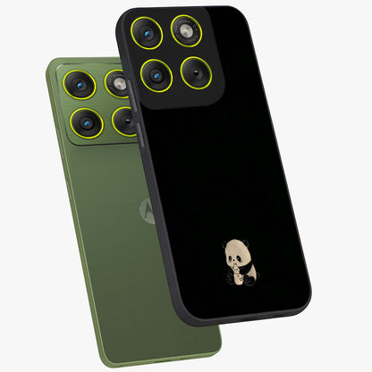 Midnight Panda Love Glass Case displayed in angled mockup highlighting adorable panda illustration with midnight aesthetic.