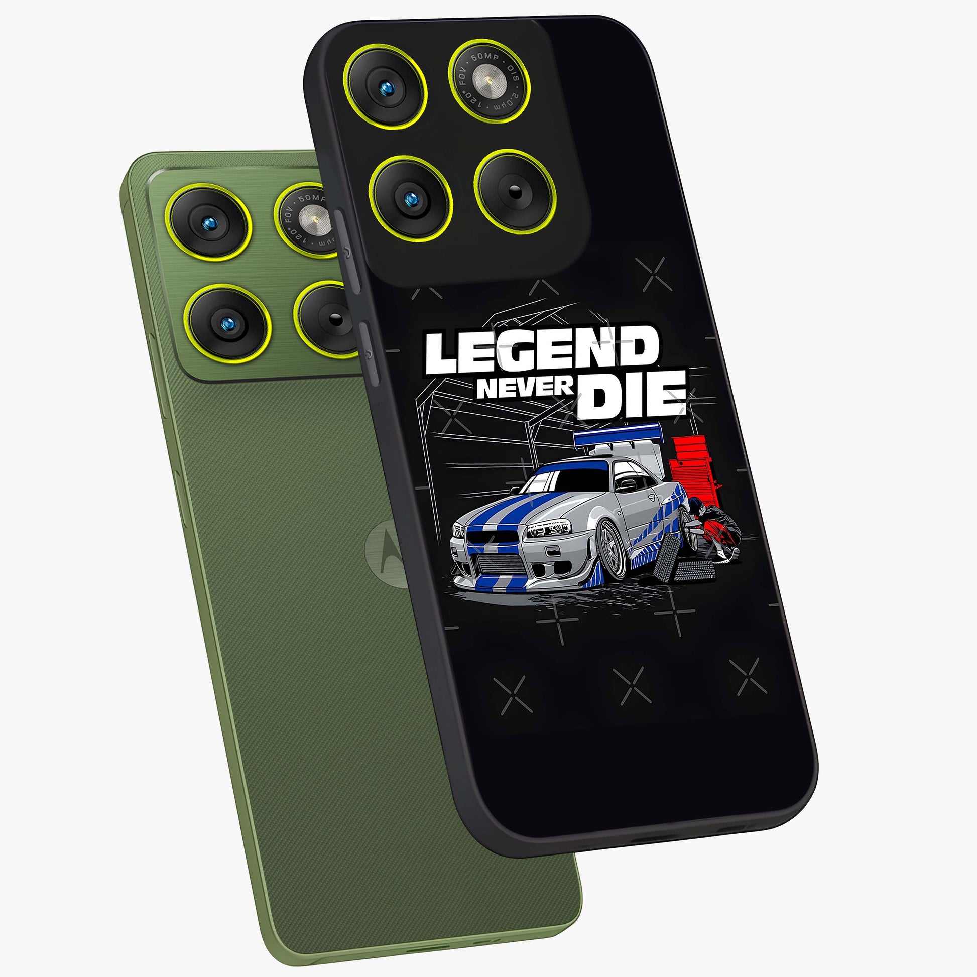 Midnight Racing Legacy Glass Case displayed in angled mockup highlighting dynamic automotive design with bold midnight aesthetic.