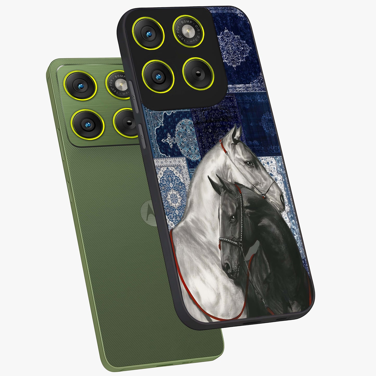 Midnight Stallion Blues Glass Case displayed in angled mockup highlighting powerful stallion illustration with deep midnight tones.