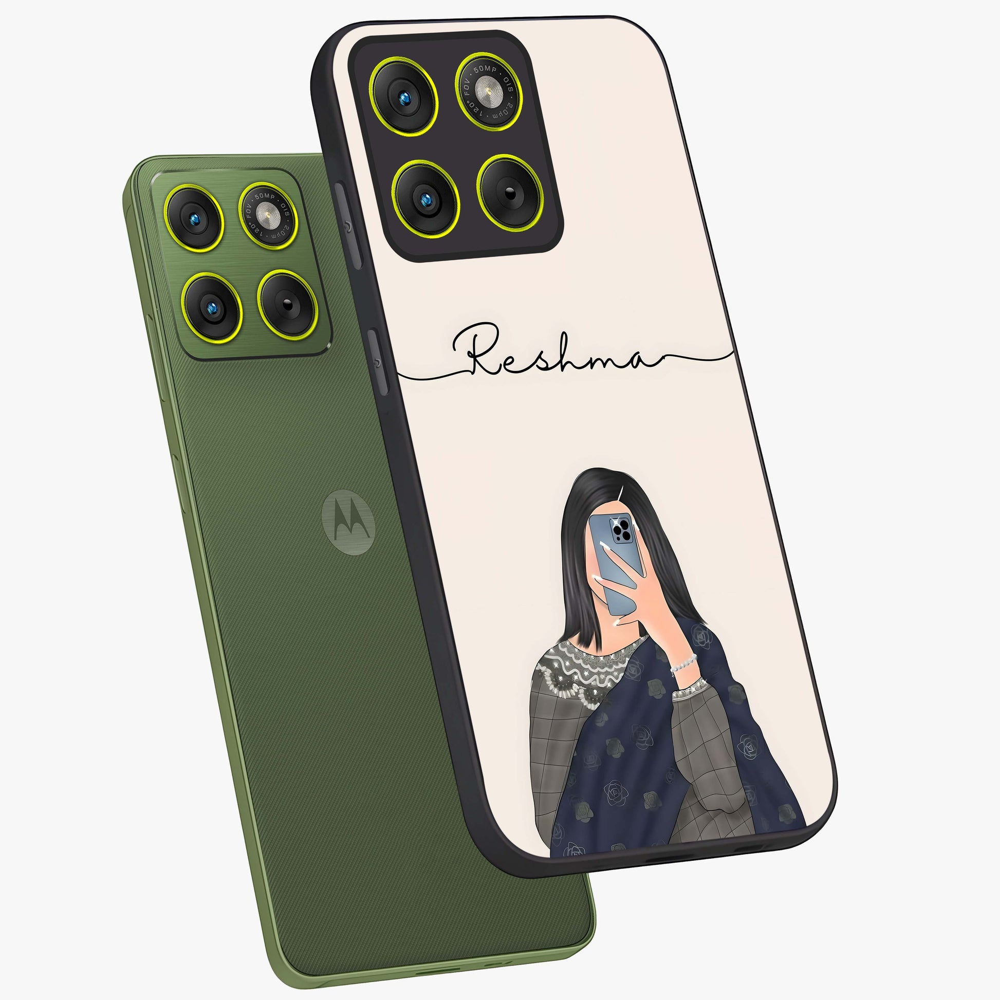 Mirror Mood Muse With Custom Name Glass Case displayed in angled mockup highlighting aesthetic mirror inspired design with custom name feature.