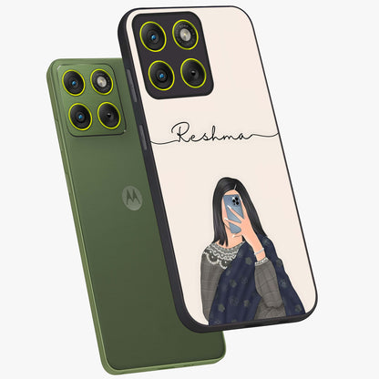 Mirror Mood Muse With Custom Name Glass Case displayed in angled mockup highlighting aesthetic mirror inspired design with custom name feature.