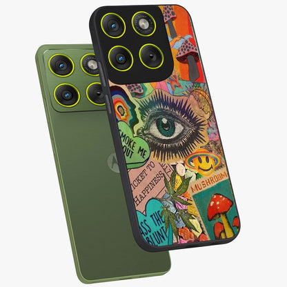 Mystic Eye Wonderland Glass Case displayed in angled mockup highlighting magical eye illustration with dreamy aesthetic.