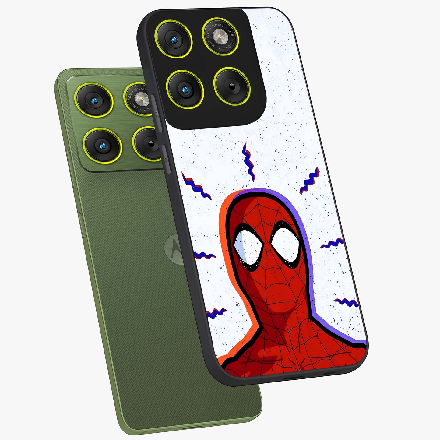 Omg Spiderman Glass Case displayed in angled mockup highlighting dynamic hero illustration with action comic aesthetic.
