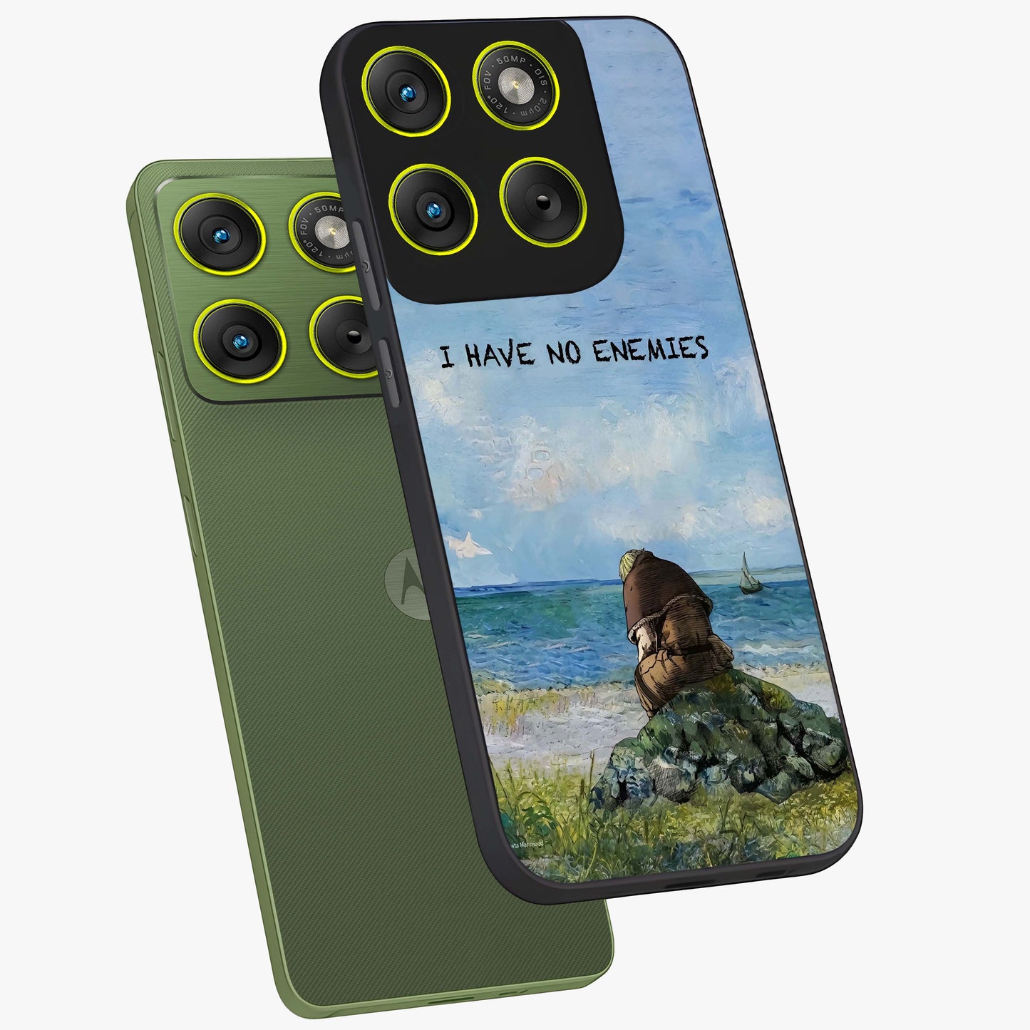Peace Beyond War Glass Case displayed in angled mockup highlighting meaningful message design with artistic aesthetic style.