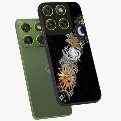 Pearls Universe Object Glass Case displayed in angled mockup highlighting celestial pearl design with dreamy aesthetic.