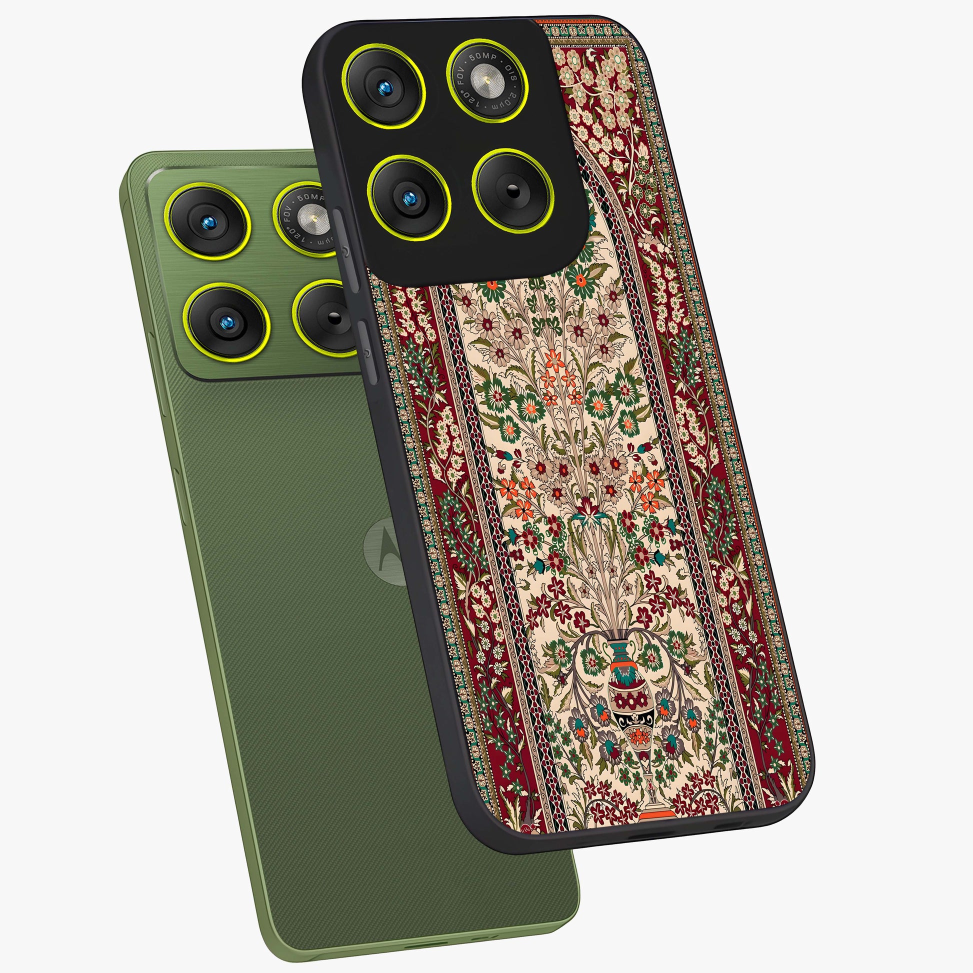 Persian Inspired Glass Case displayed in angled mockup highlighting intricate traditional design with elegant cultural aesthetic.