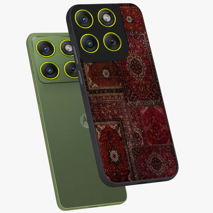 Persian Velvet Tale Glass Case displayed in angled mockup highlighting ornate textile inspired design with royal aesthetic.