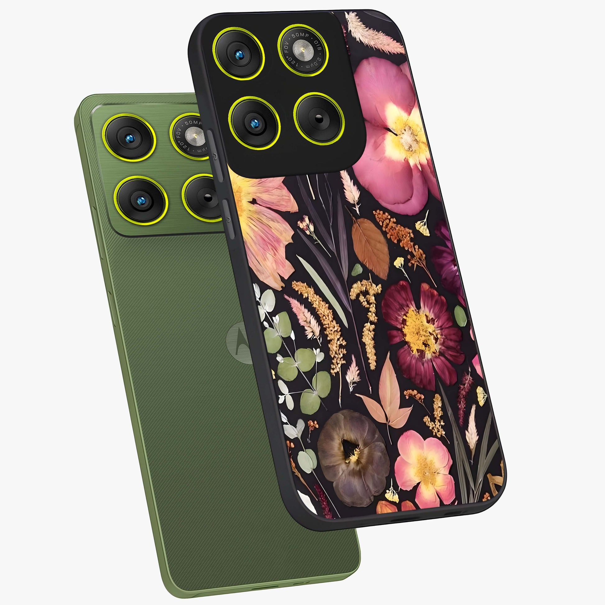 Petal Dream Tapestry Glass Case displayed in angled mockup highlighting decorative petal pattern with elegant botanical aesthetic.