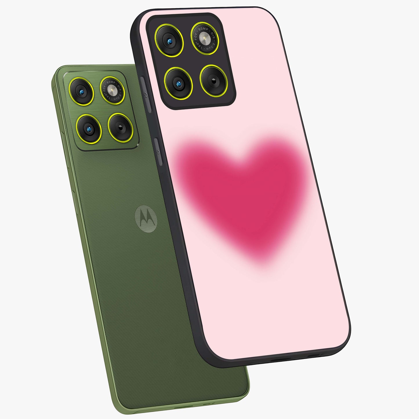 Pink Aura Heart Glass Case displayed in angled mockup highlighting vibrant pink heart design with dreamy aura aesthetic.