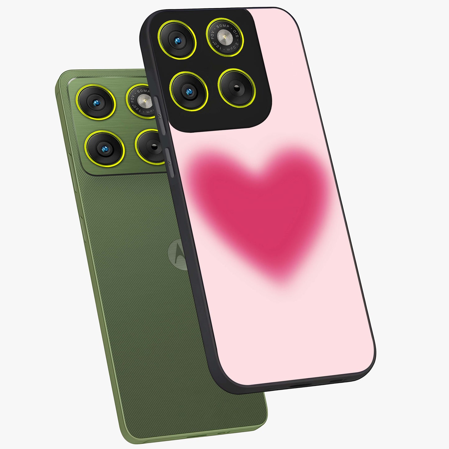 Pink Aura Heart Glass Case displayed in angled mockup highlighting vibrant pink heart design with dreamy aura aesthetic.