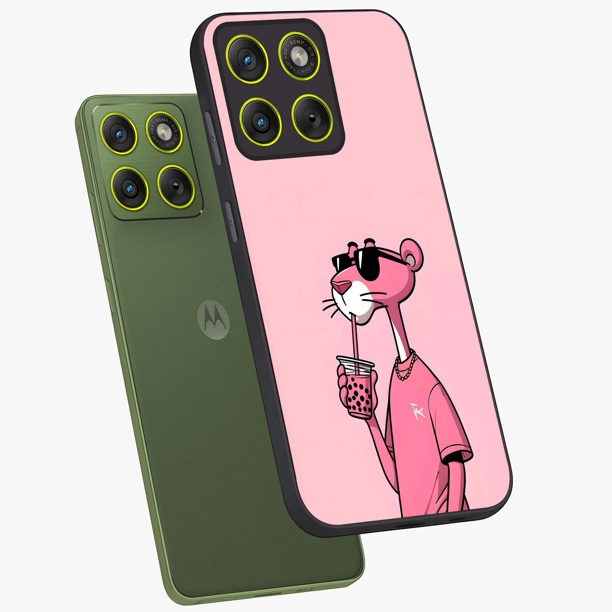 Pink Panther Glass Case displayed in angled mockup highlighting playful cartoon character design with vibrant pink aesthetic.