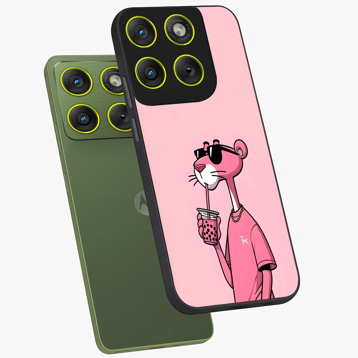 Pink Panther Glass Case displayed in angled mockup highlighting playful cartoon character design with vibrant pink aesthetic.