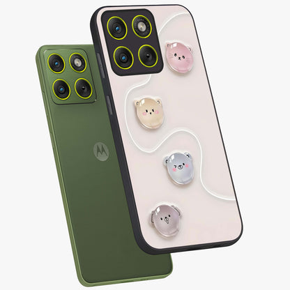 Puffy Face Parade Glass Case displayed in angled mockup highlighting playful cartoon face design with fun aesthetic.