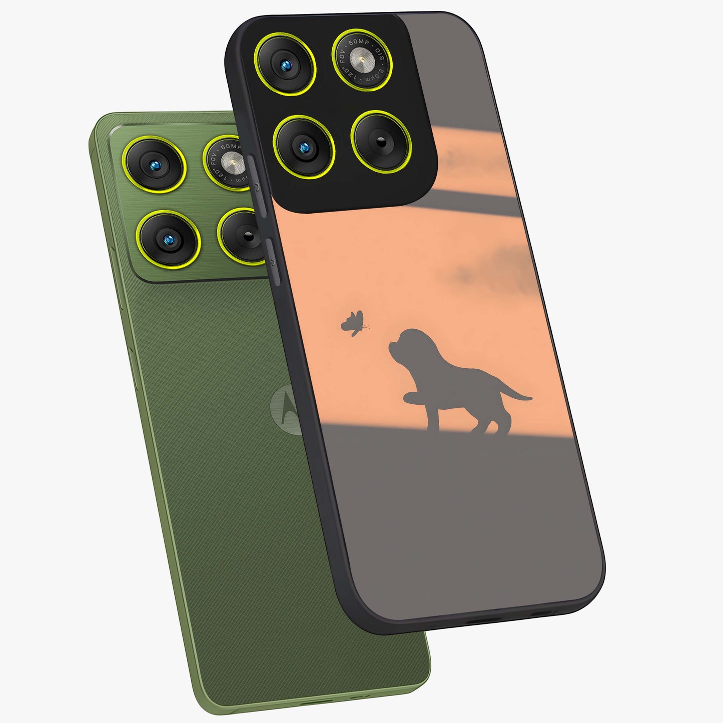 Puppy Shadow Art Glass Case displayed in angled mockup highlighting playful dog illustration with artistic shadow aesthetic.