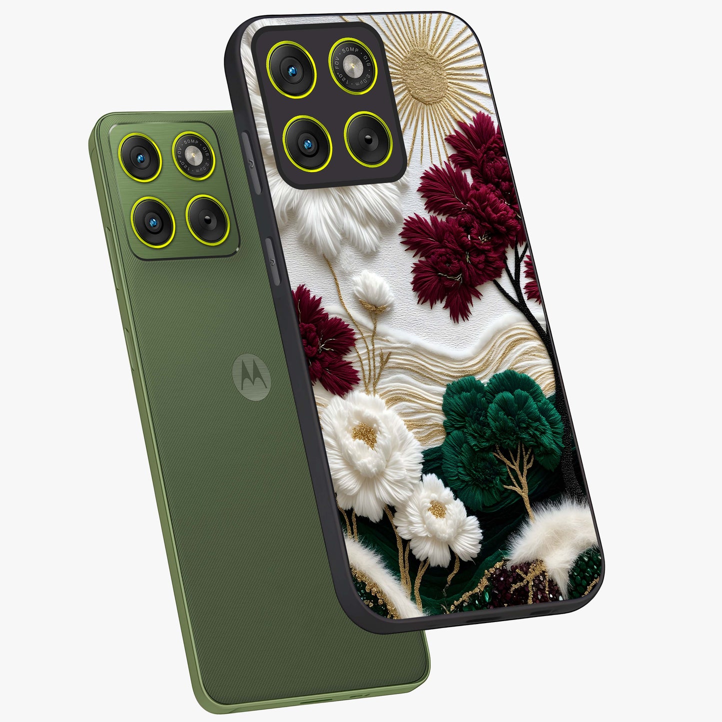 Radiant Bloom Elegance Glass Case displayed in angled mockup highlighting graceful floral design with radiant aesthetic style.