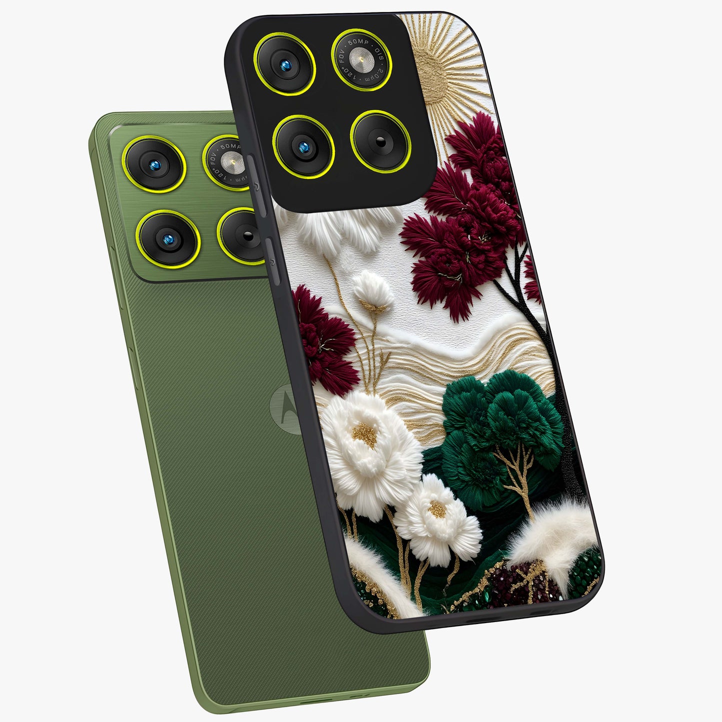Radiant Bloom Elegance Glass Case displayed in angled mockup highlighting graceful floral design with radiant aesthetic style.