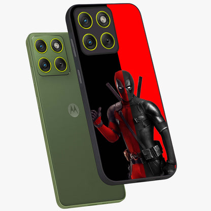 Red & Black Deadpool Theme Glass Case displayed in angled mockup highlighting vibrant superhero style illustration with action aesthetic.