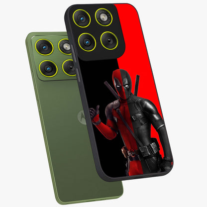 Red & Black Deadpool Theme Glass Case displayed in angled mockup highlighting vibrant superhero style illustration with action aesthetic.
