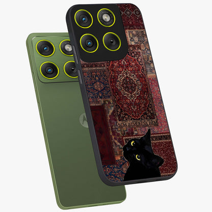 Regal Magic Cat Apple Glass Case displayed in angled mockup highlighting whimsical feline design with fantasy aesthetic.