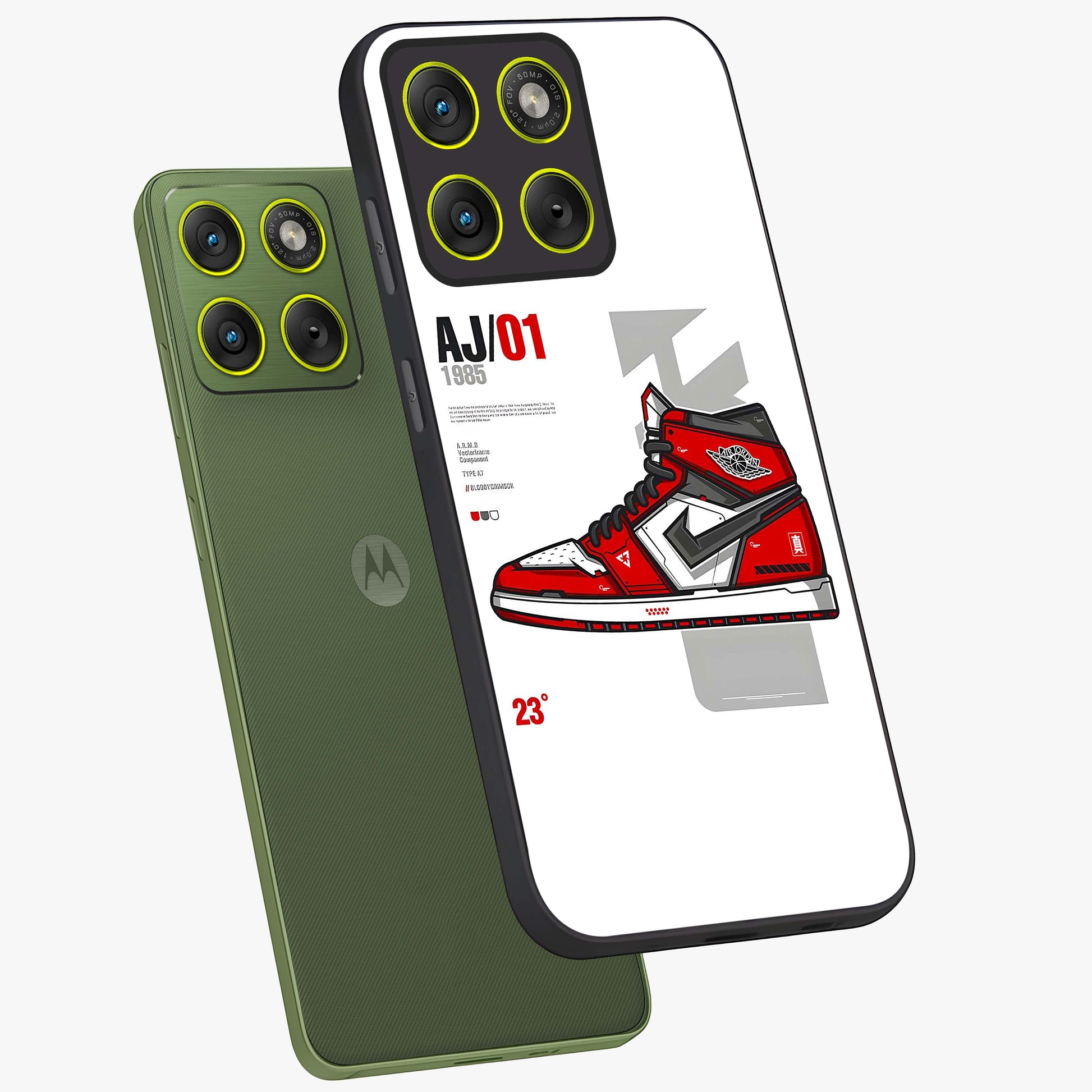 Retro Sneaker Blueprint Glass Case displayed in angled mockup highlighting detailed shoe design with sporty retro aesthetic.