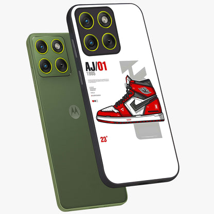 Retro Sneaker Blueprint Glass Case displayed in angled mockup highlighting detailed shoe design with sporty retro aesthetic.