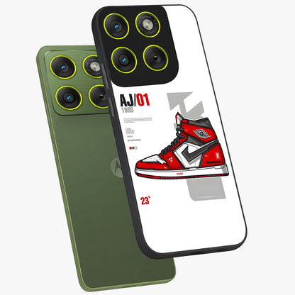 Retro Sneaker Blueprint Glass Case displayed in angled mockup highlighting detailed shoe design with sporty retro aesthetic.