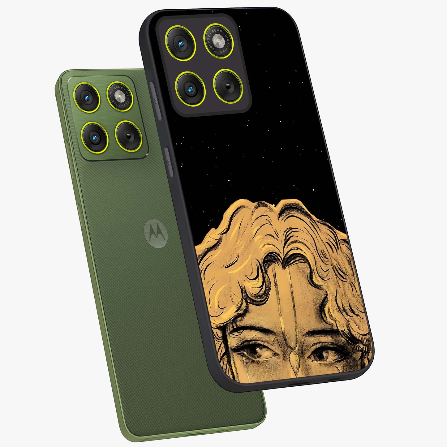 Shri Krishna Art Glass Case displayed in angled mockup highlighting spiritual Krishna illustration with divine aesthetic.