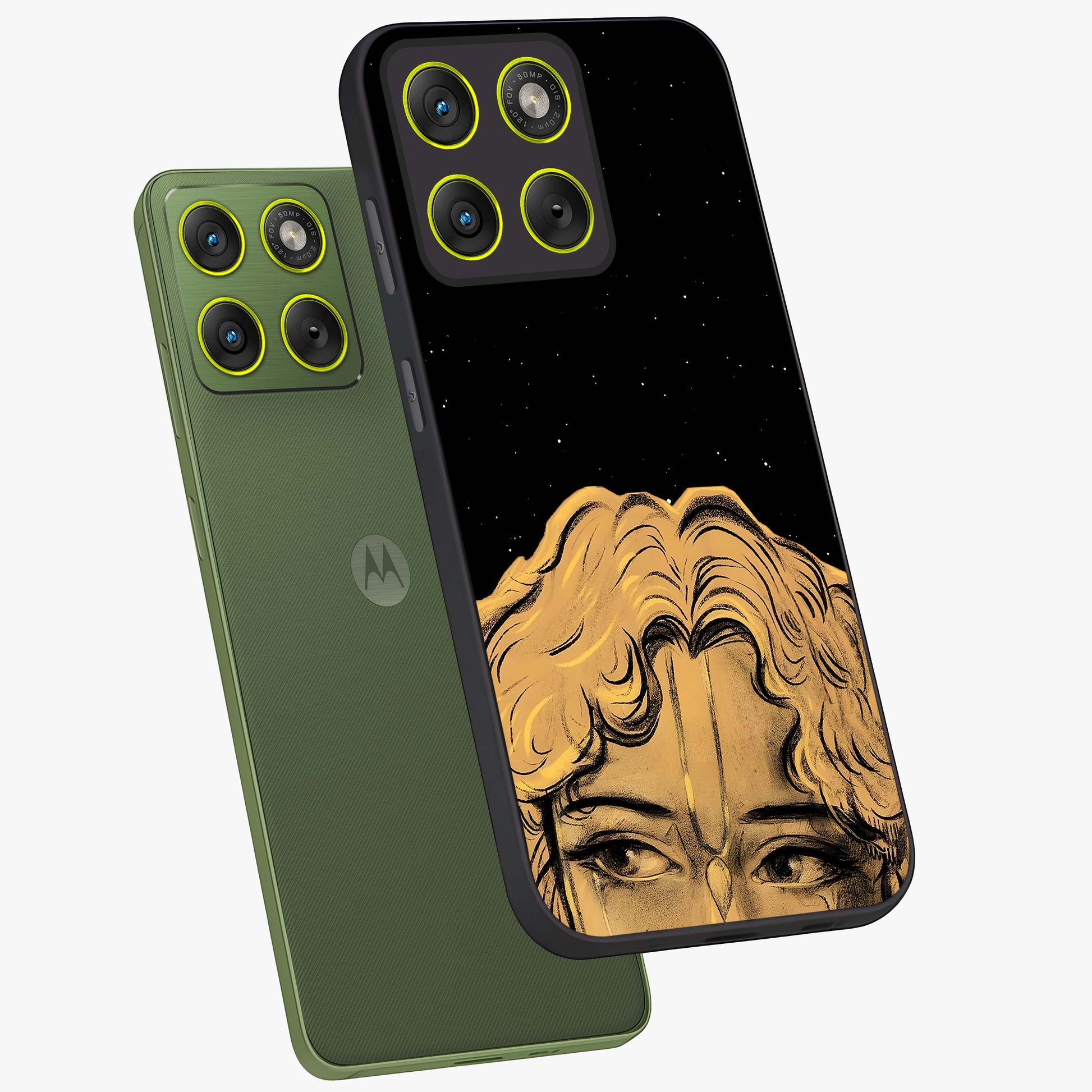 Shri Krishna Art Glass Case displayed in angled mockup highlighting spiritual Krishna illustration with divine aesthetic.