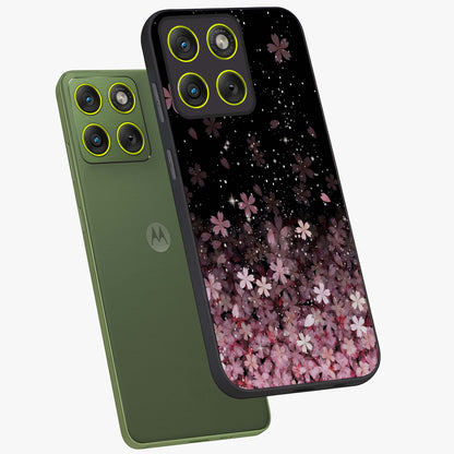 Small Starry Flowers Glass Case displayed in angled mockup highlighting tiny flower pattern with celestial aesthetic style.