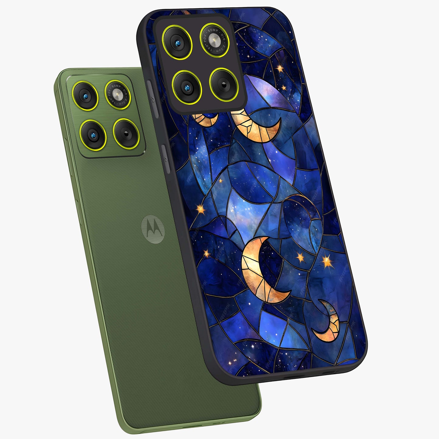 Starlit Sky Tapestry Glass Case displayed in angled mockup highlighting celestial night pattern with artistic aesthetic style.