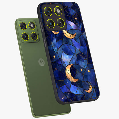 Starlit Sky Tapestry Glass Case displayed in angled mockup highlighting celestial night pattern with artistic aesthetic style.