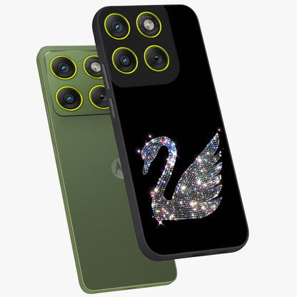 Starlit Swan Grace Glass Case displayed in angled mockup highlighting elegant swan illustration with dreamy celestial aesthetic.