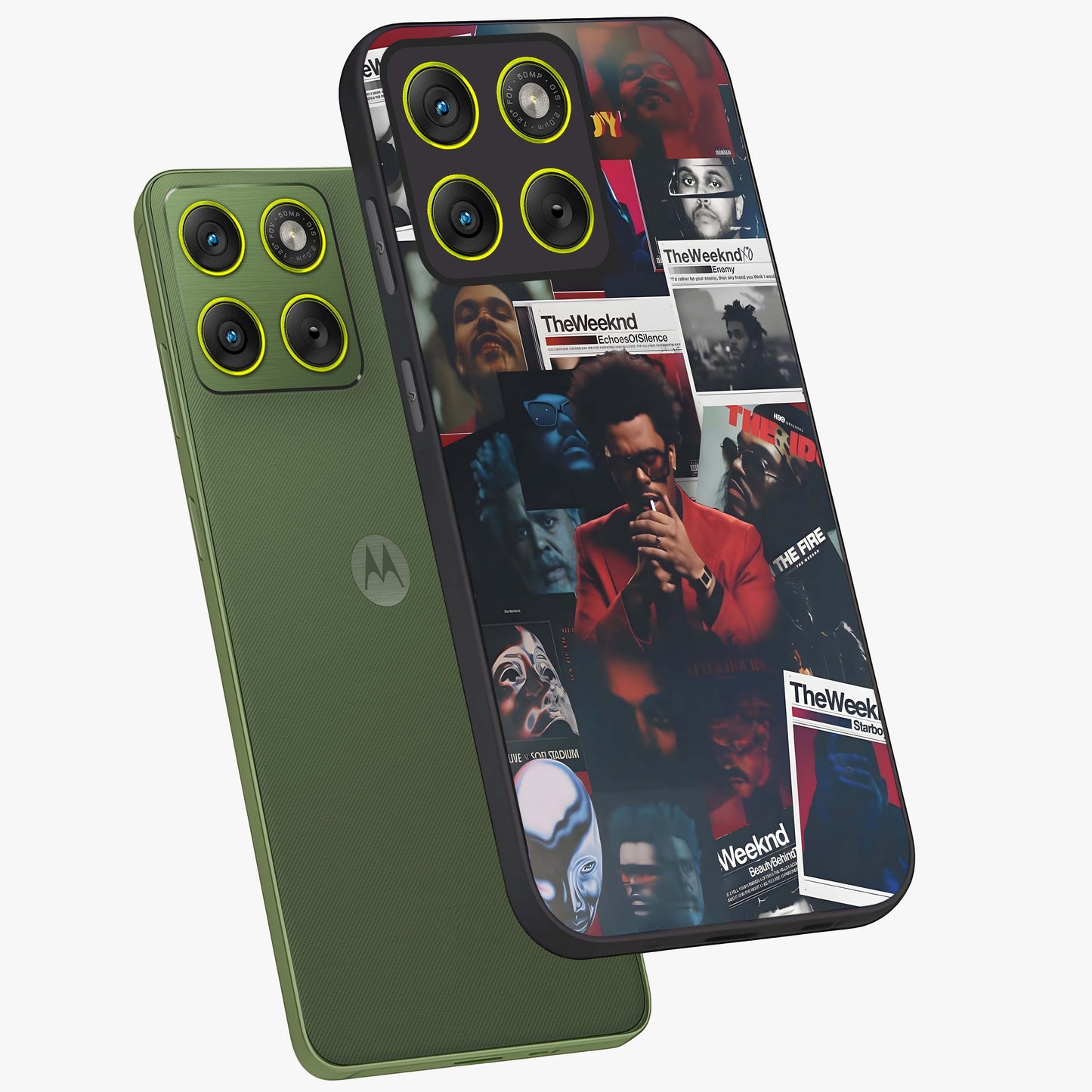 The Weeknd Glass Case displayed in angled mockup highlighting stylish pop culture inspired design with modern aesthetic.