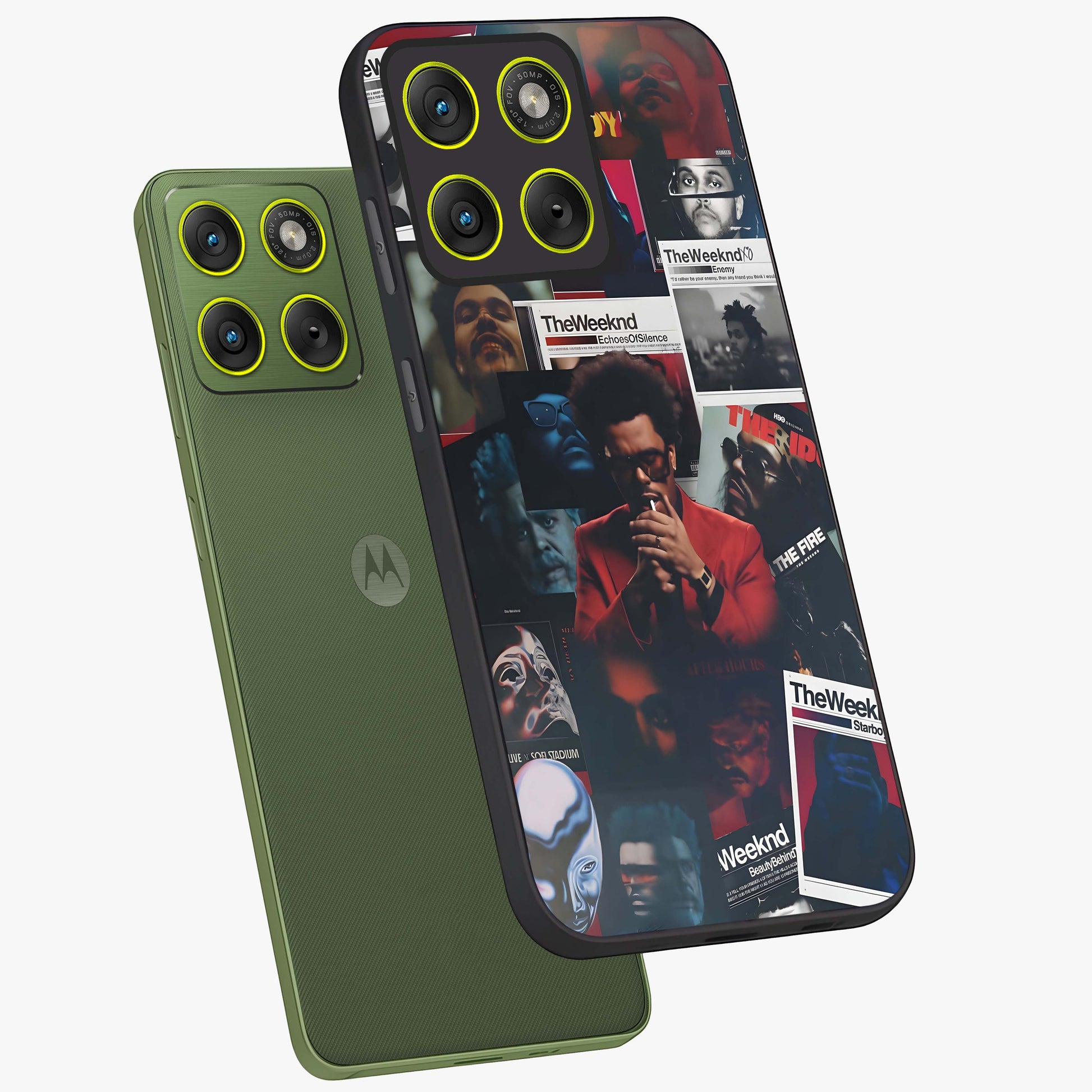 The Weeknd Glass Case displayed in angled mockup highlighting stylish pop culture inspired design with modern aesthetic.