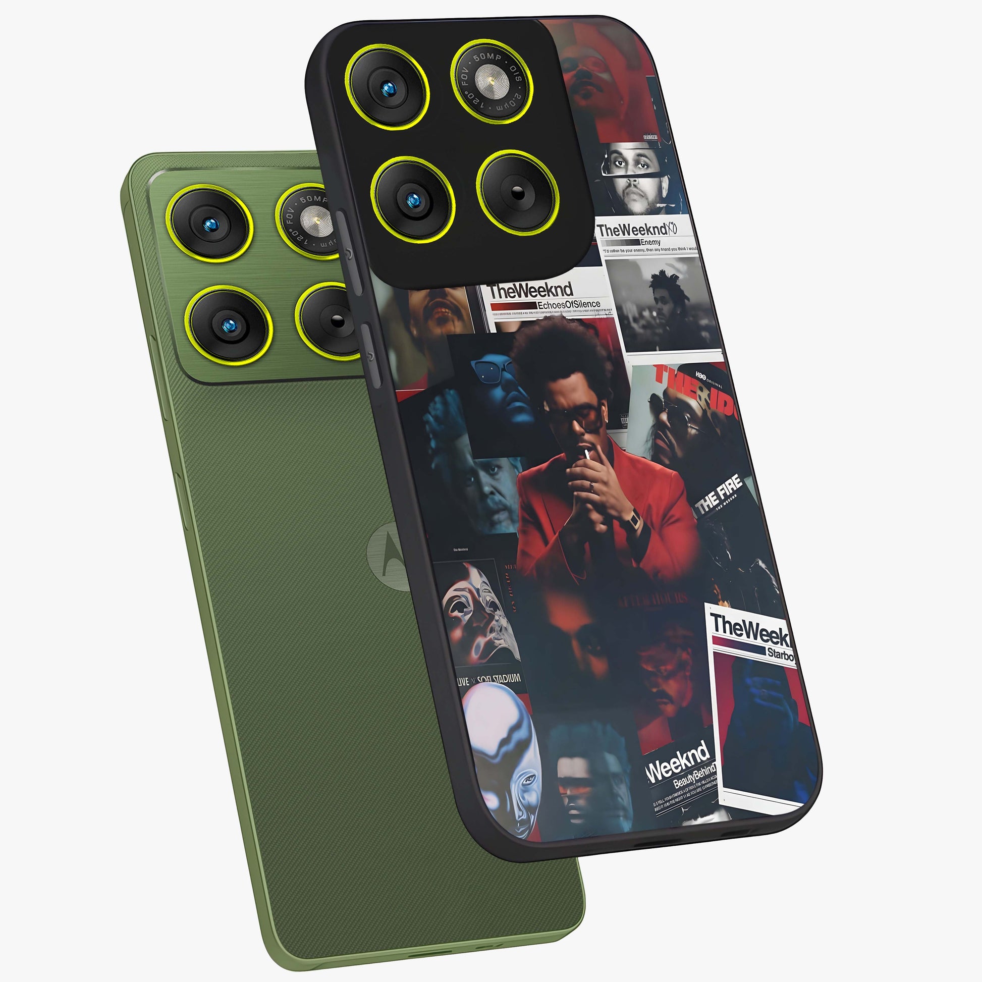 The Weeknd Glass Case displayed in angled mockup highlighting stylish pop culture inspired design with modern aesthetic.